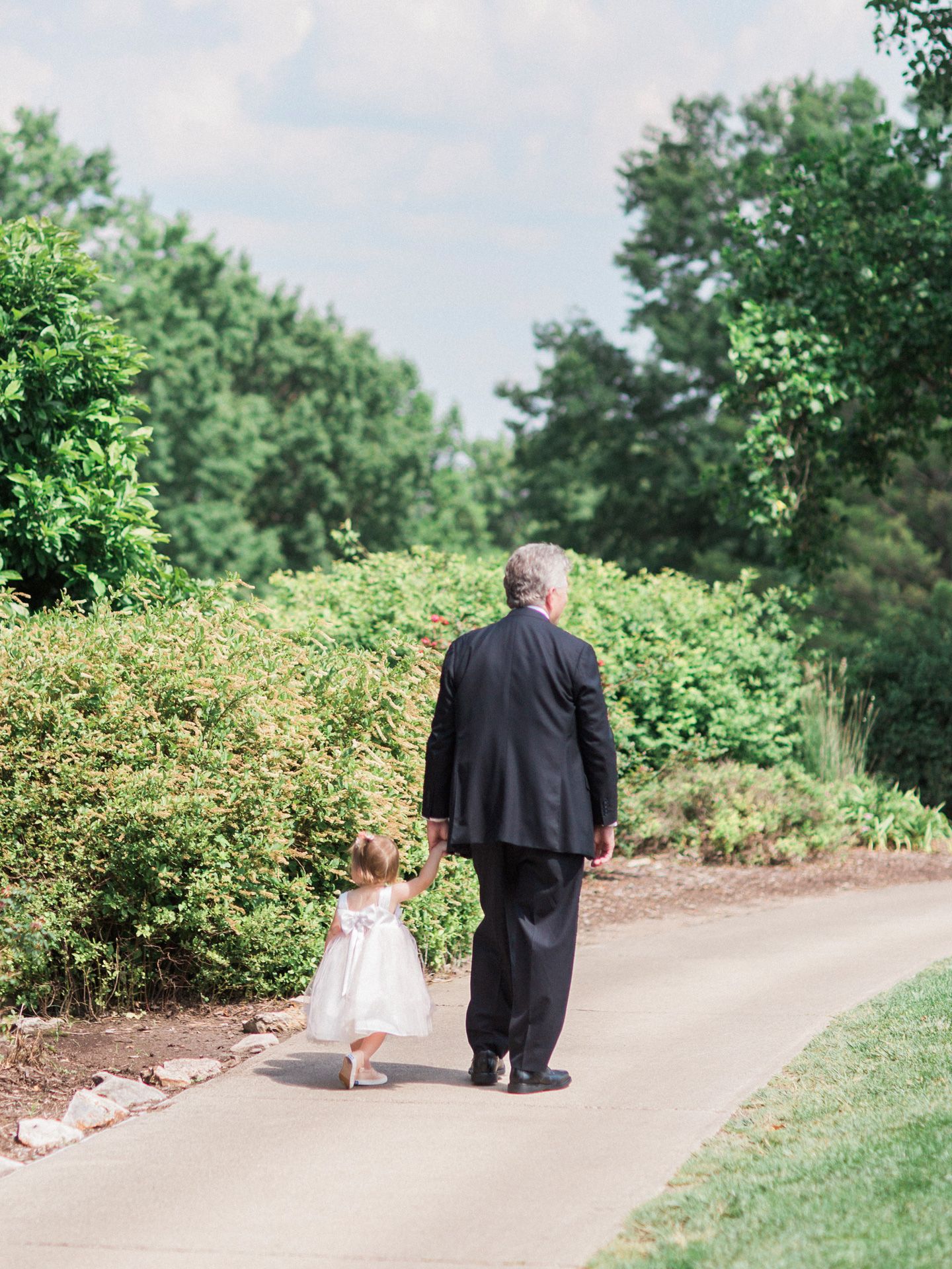 grandpa, flower girl, taking a walk