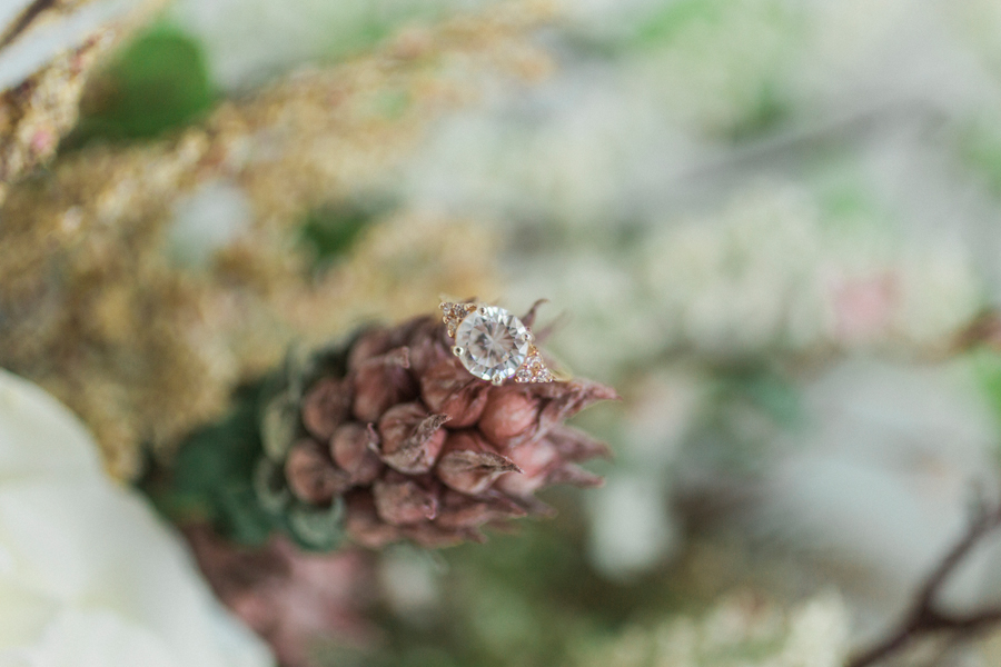 ring shot, wedding ring, pink and green wedding bouquet, greenery, love tree studios, missouri wedding photographer