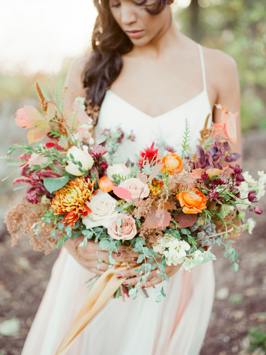 Sugarberry blooms creates a fall wedding bouquet photographed by Love Tree Studios at Blue Bell Farm in Columbia, MO.