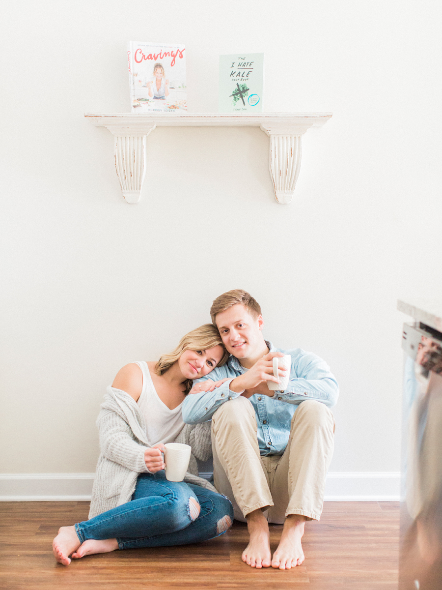 A light and airy intimate in-home engagement session by Love Tree Studios.