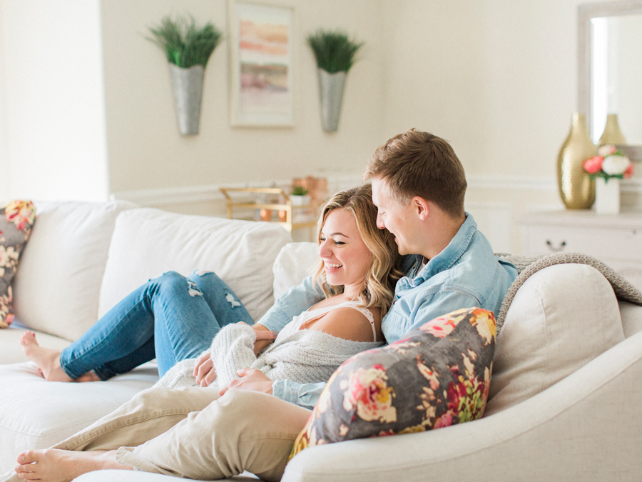 A light and airy intimate in-home engagement session by Love Tree Studios.