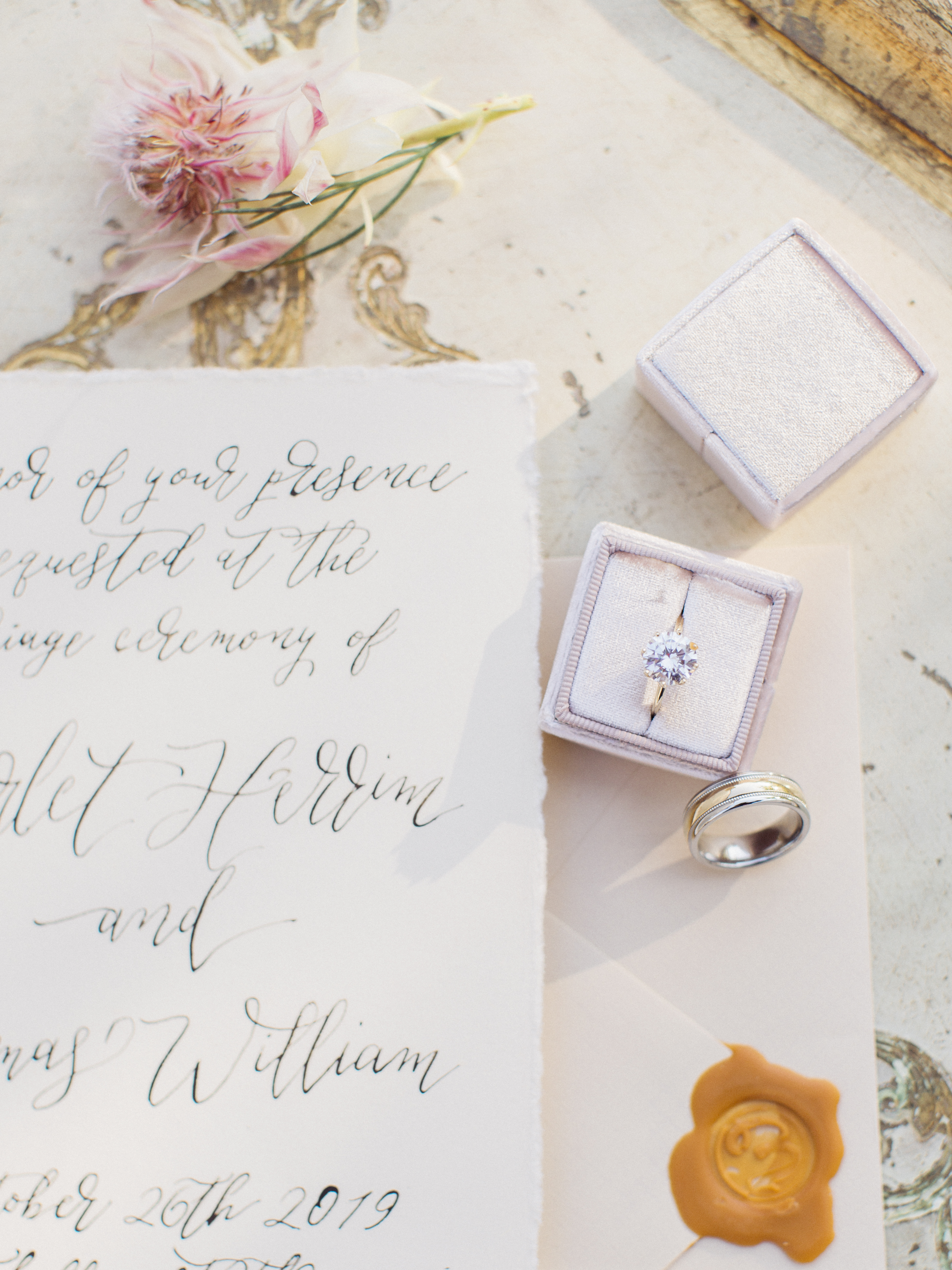 Handwritten Wedding Invitations by The Ink Cafe with Lauren Priori jewelery photographed by Love Tree Studios.
