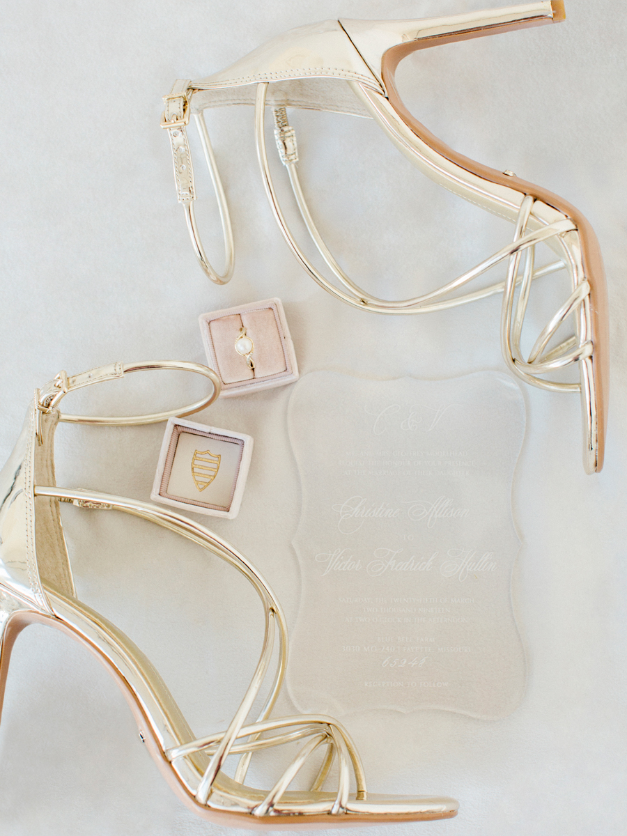 A details photograph of the bride's Gianni Bini wedding shoes from Missouri wedding photographer Love Tree Studios.