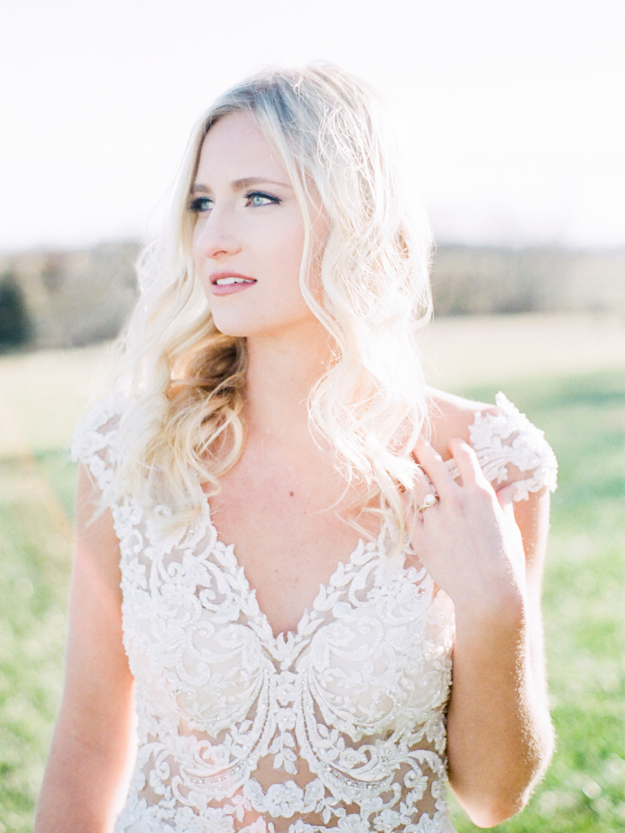 Film photographer Love Tree Studios captures a bridal portrait at her Missouri wedding at Blue Bell Farm.