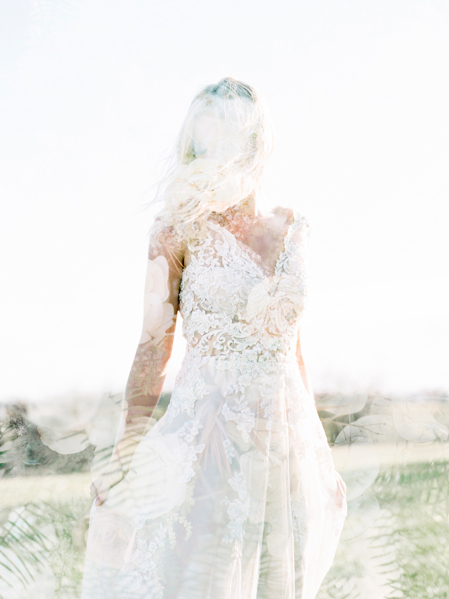 Missouri wedding photographer Love Tree Studios capture a double exposure on film of a bridal portrait.