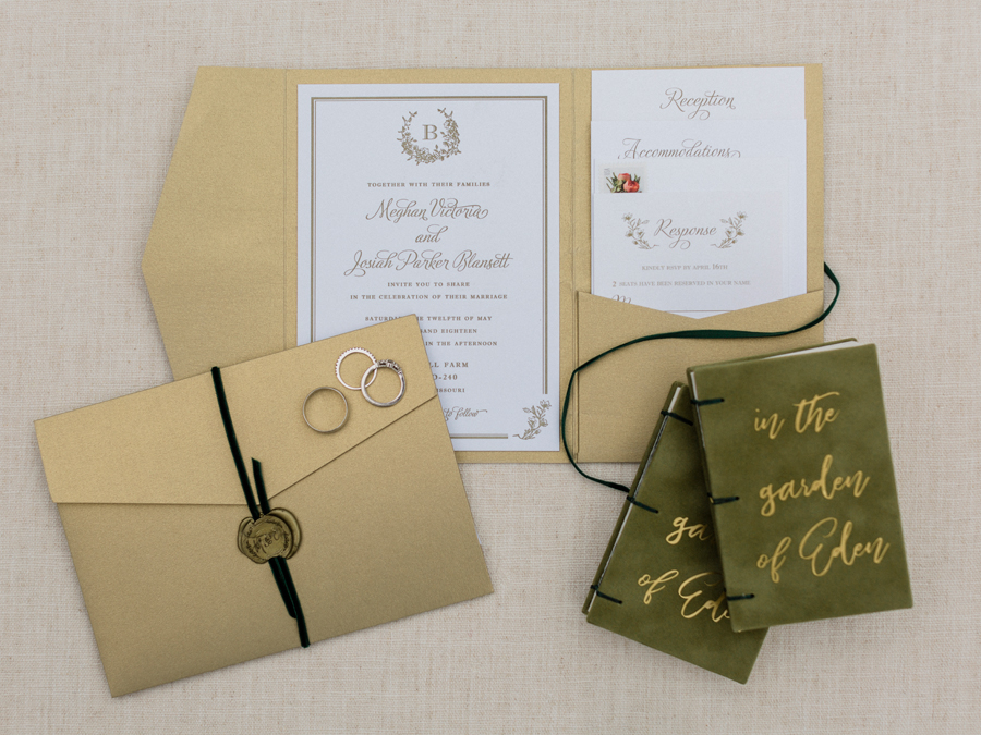 A beautiful invitation suite by the Ink Cafe for a wedding at Blue Bell Farm by Love Tree Studios.