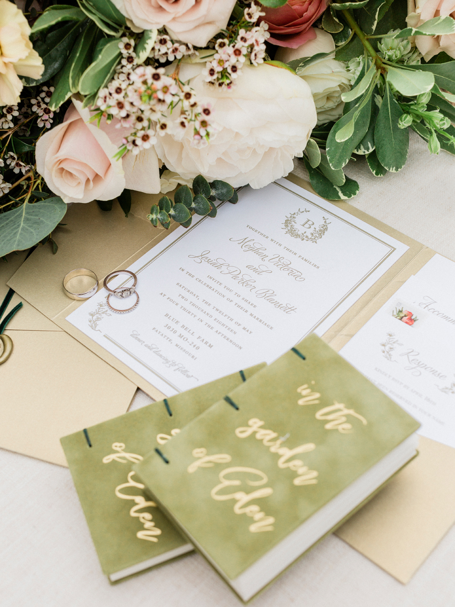 A beautiful invitation suite by the Ink Cafe for a wedding at Blue Bell Farm by Love Tree Studios.
