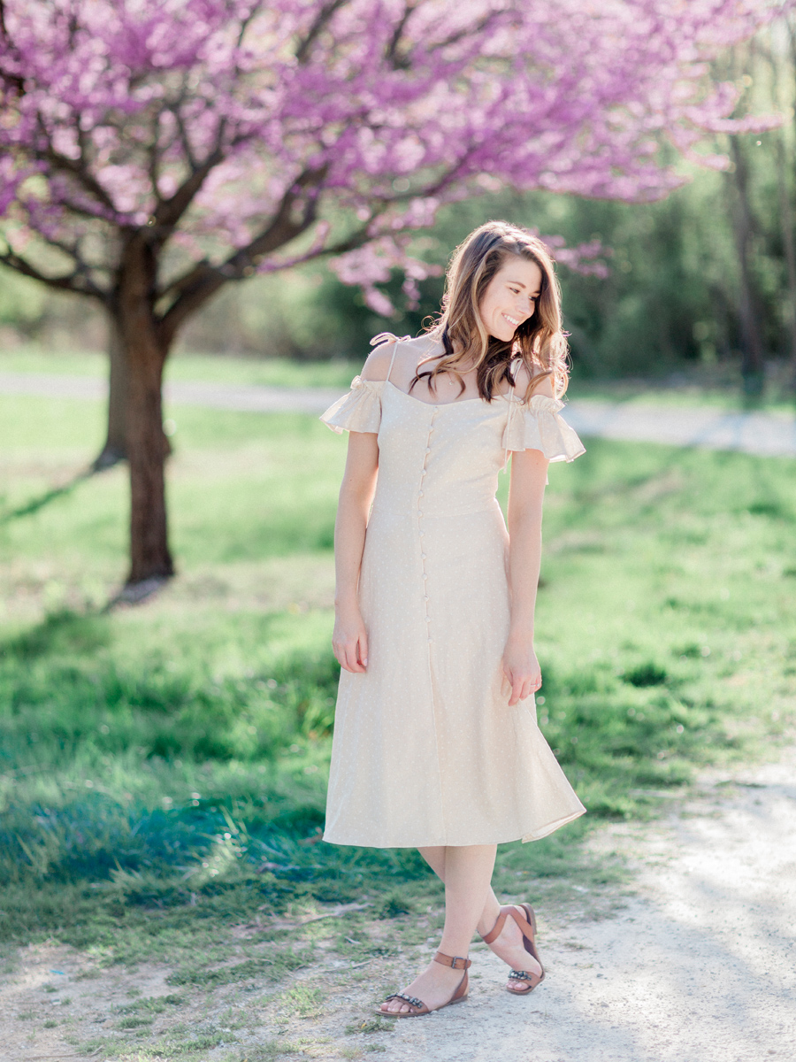 A portrait of the bride during her Capen Park engagement session by wedding photographer Love Tree Studios.