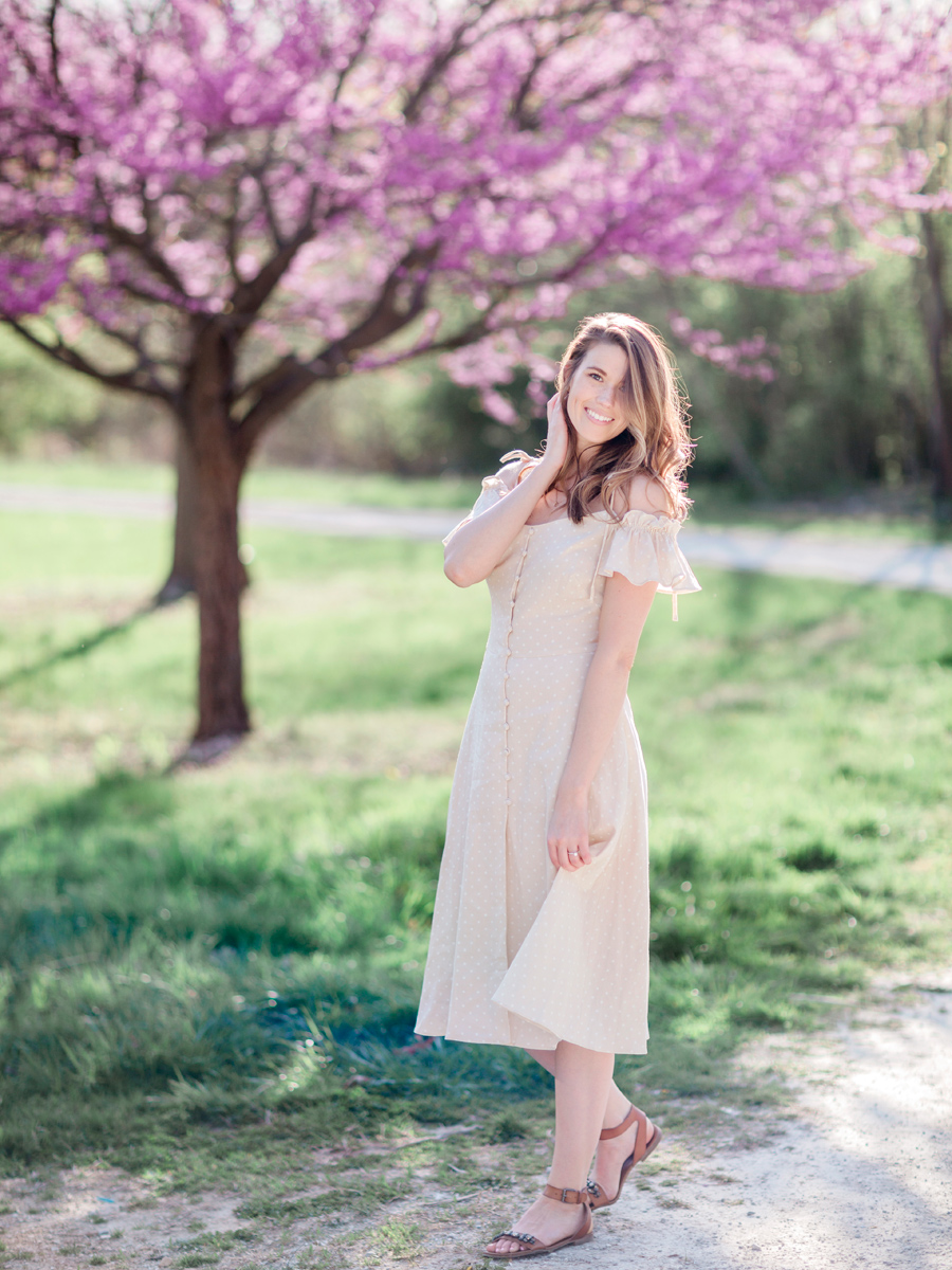 A portrait of the bride during her Capen Park engagement session by wedding photographer Love Tree Studios.