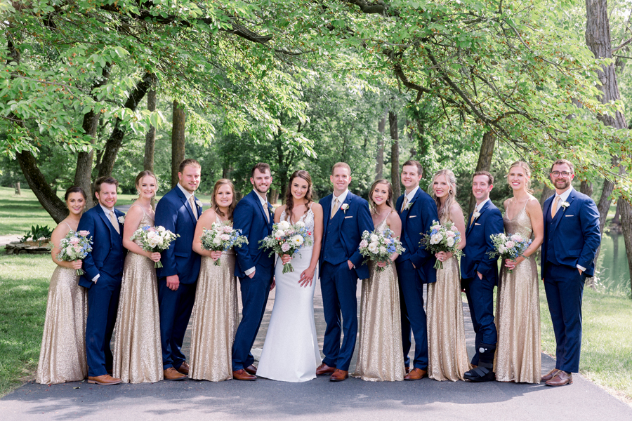 A portrait of the wedding party at a wedding in Blackwater, Missouri at Wildcliff Weddings and Events.