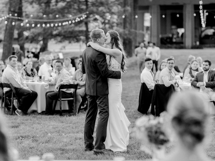 A bride and groom perform the first dance at their wedding in Blackwater, Missouri.