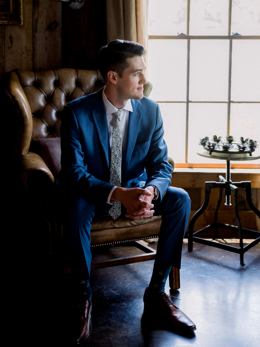 The groom waits for his bride at a Blue Bell Farm wedding by Love Tree Studios.
