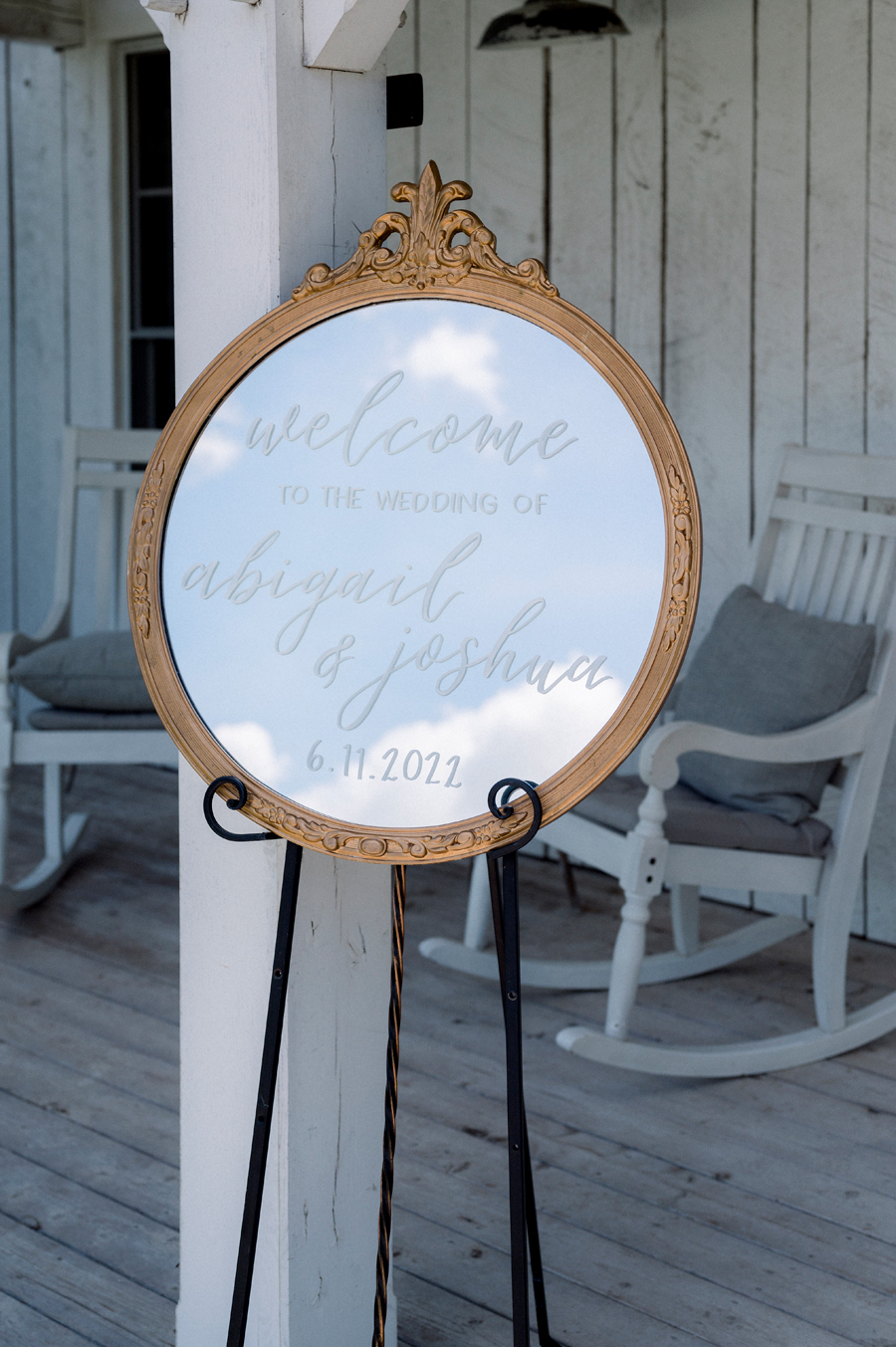 A welcome sign at a Blue Bell Farm wedding by Love Tree Studios.