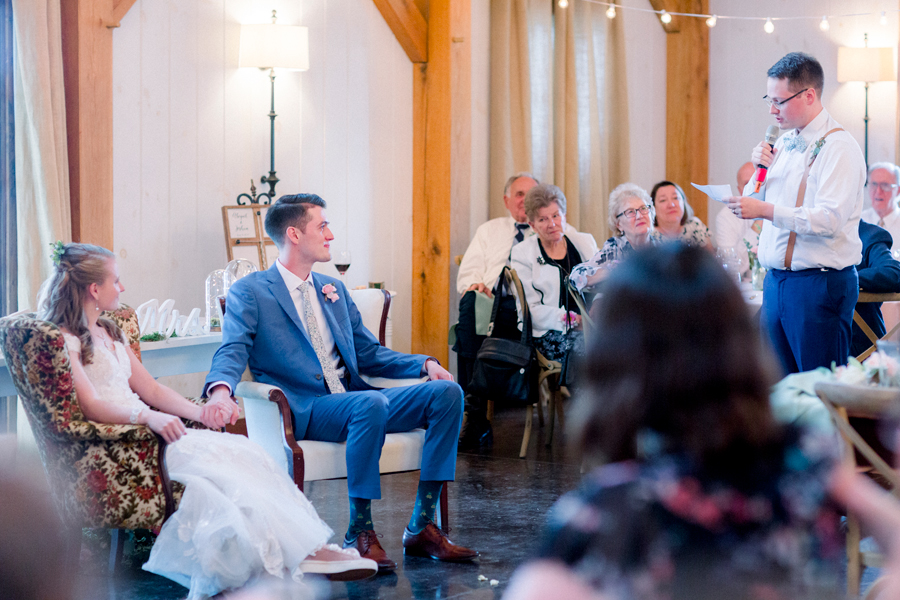 The best man gives a toast at a Blue Bell Farm wedding by Love Tree Studios.