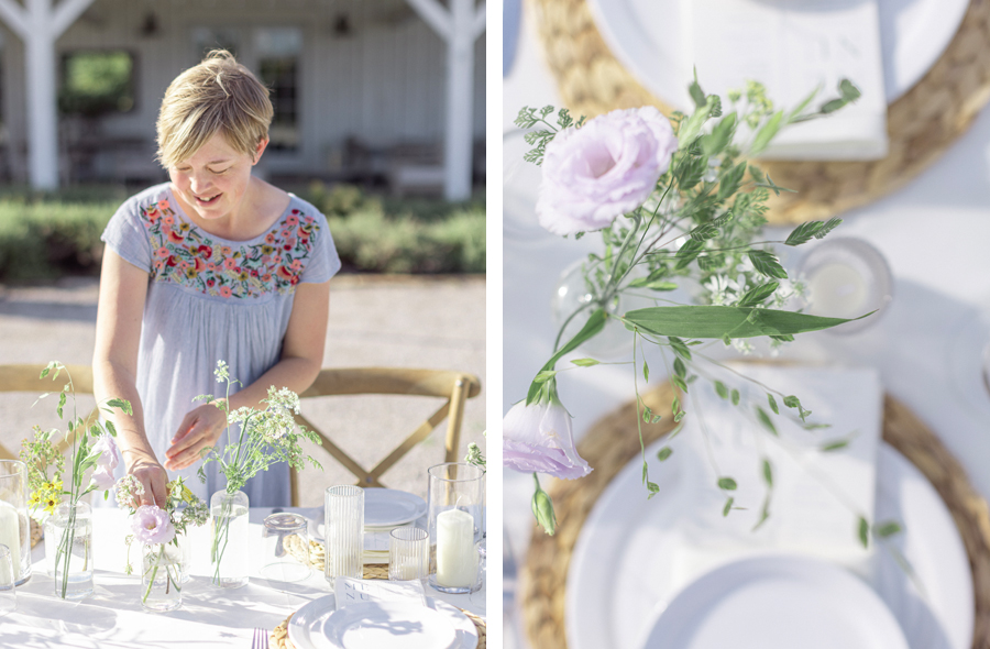 Sugarberry Blooms adorned the tables at the summer farm dinner at Blue Bell Farm with photographer Love Tree Studios.