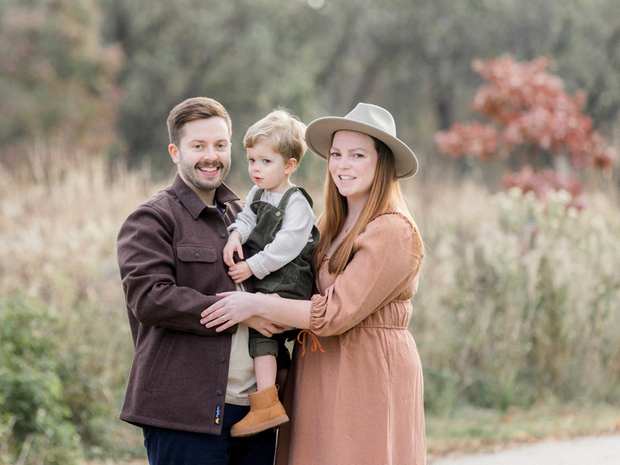 The O'Reilly family poses during their fall outdoor family portrait in Columbia, Missouri by Love Tree Studios.
