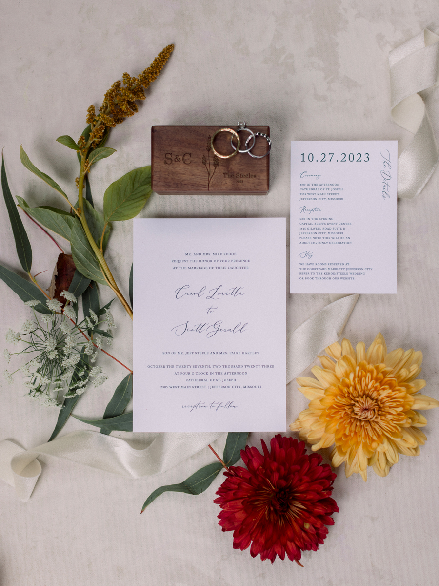 The bride's personal details for her Jefferson City wedding by Missouri photographer Love Tree Studios.