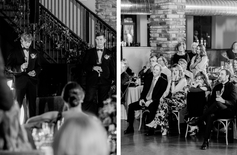 Toast are given at Capital Bluffs during a Jefferson City wedding photographed by Love Tree Studios.