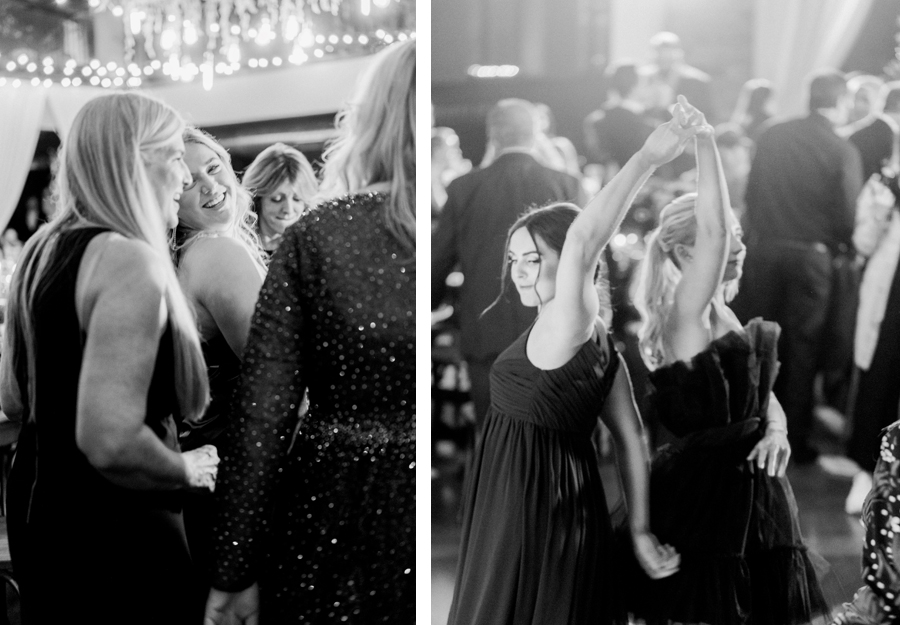 Friends and family dance the night away to a live band at Capital Bluffs during a Jefferson City wedding photographed by Love Tree Studios.