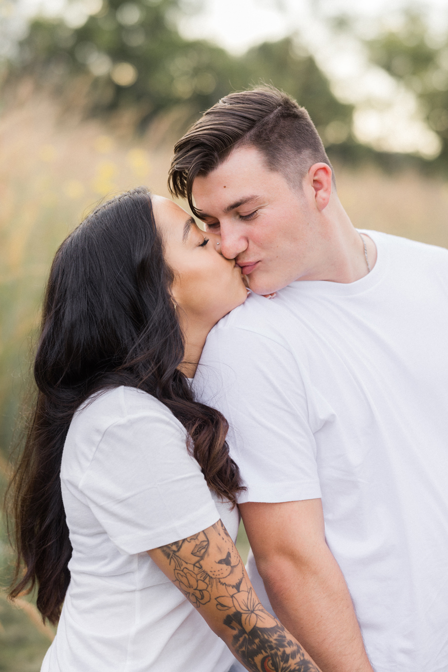 Natural, candid moment of Bryanna and Chase in the Missouri woods.