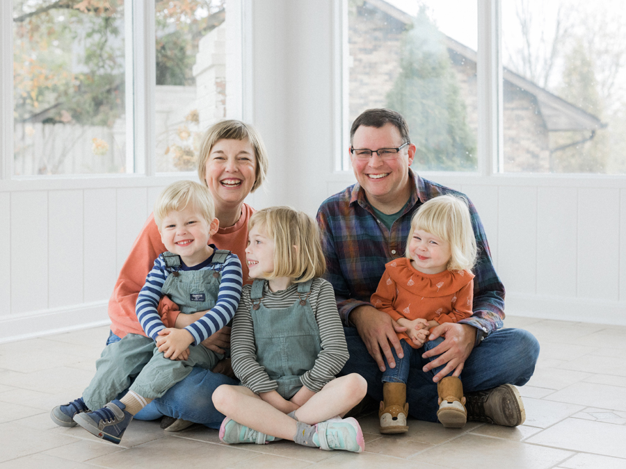 Studio family portrait fun with the Hansum family in natural light at Love Tree Studios.