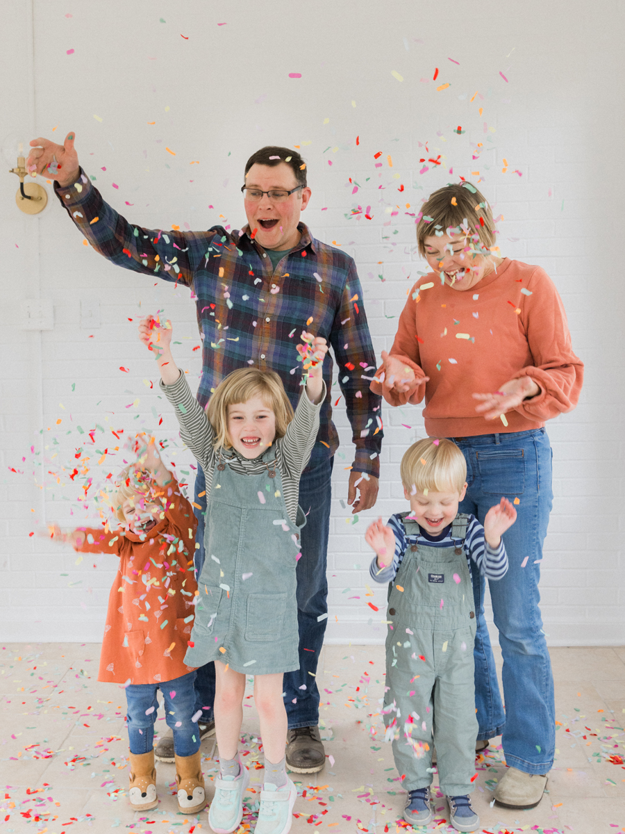 Studio family portrait fun experience in the Garden Studio at Love Tree Studios.