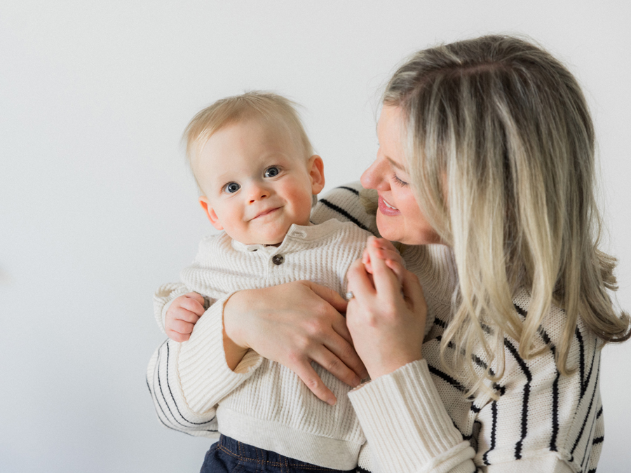 Mother and baby sharing a moment during a Love Tree Studios family session in Columbia, MO.