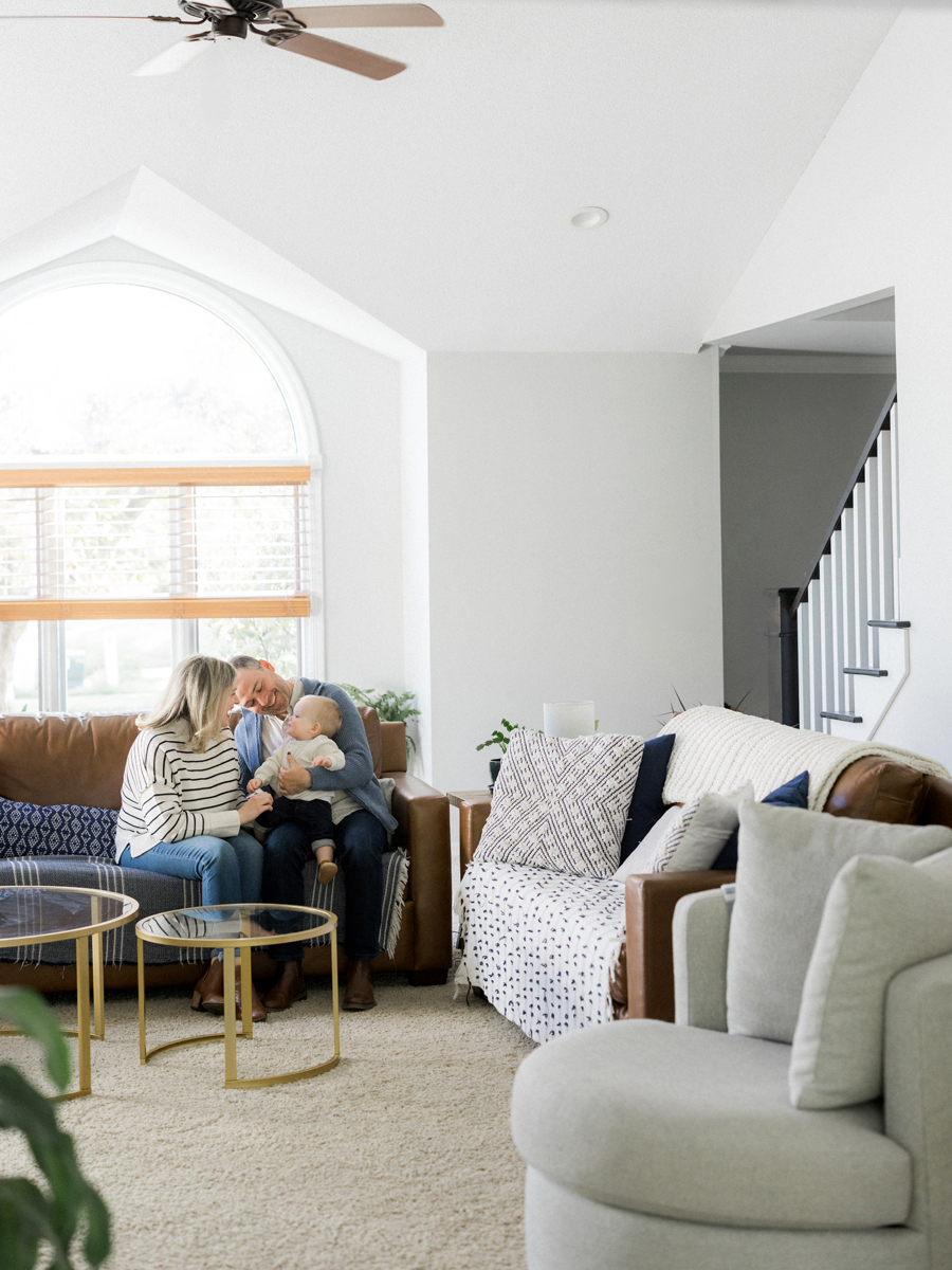 Relaxed and cozy family session with pets in a light-filled home, captured by Love Tree Studios in Columbia, MO.