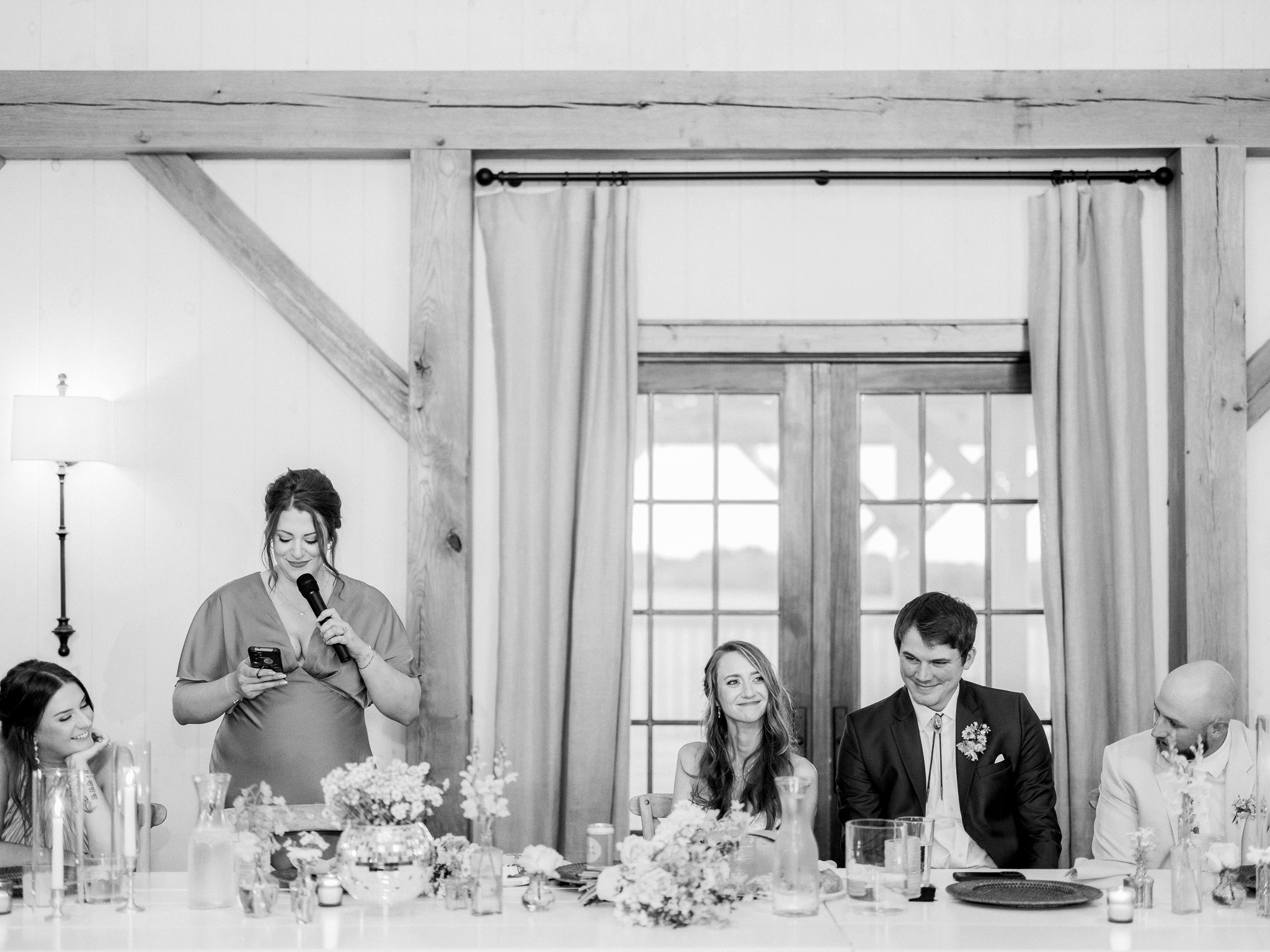 A heartfelt toast brings laughter and happy tears during this Blue Bell Farm wedding reception.